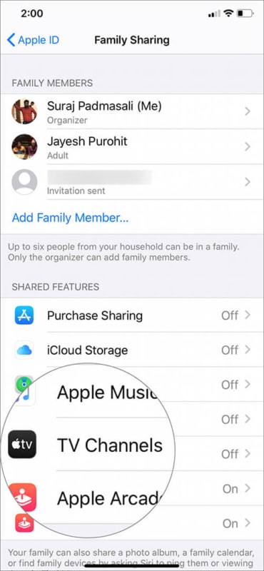 Tap on TV Channels to Share Apple TV Plus with Family and Friends on iPhone