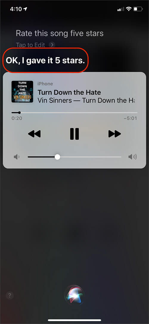 Ask Siri to Rate The Song on iPhone