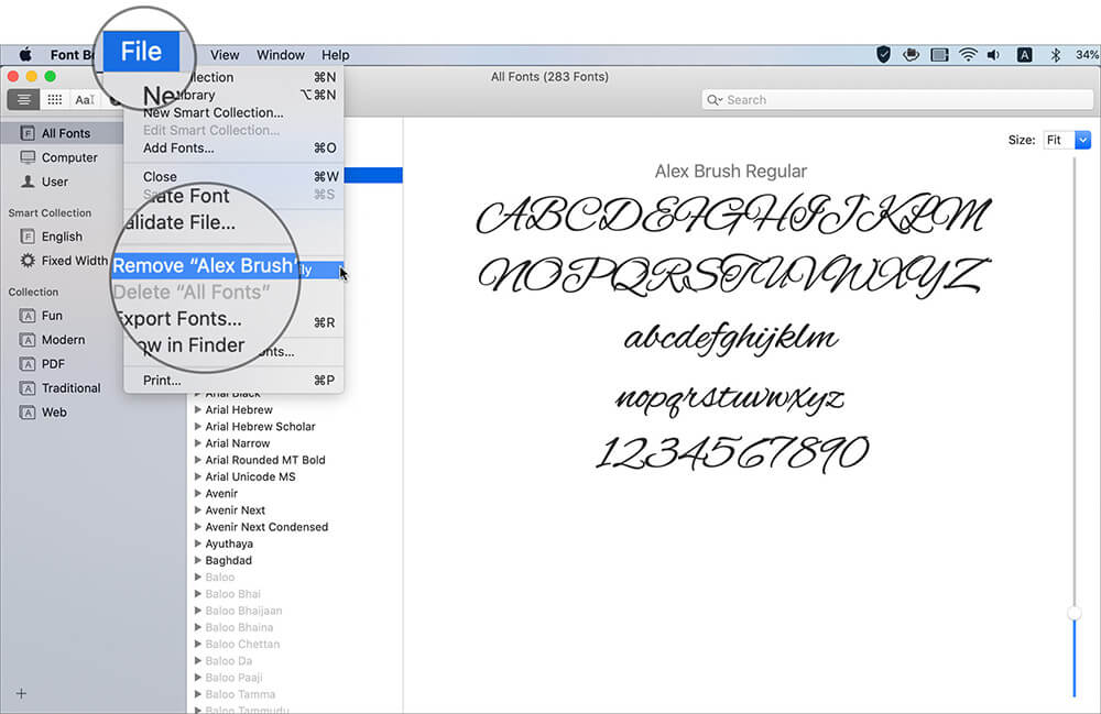 Choose the option File and click on Remove font