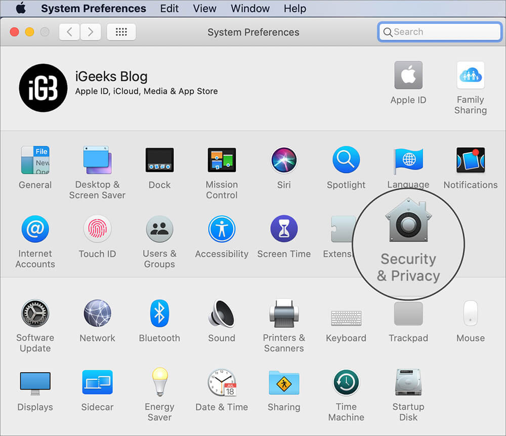 Click on Security & Privacy in Mac System Preferences