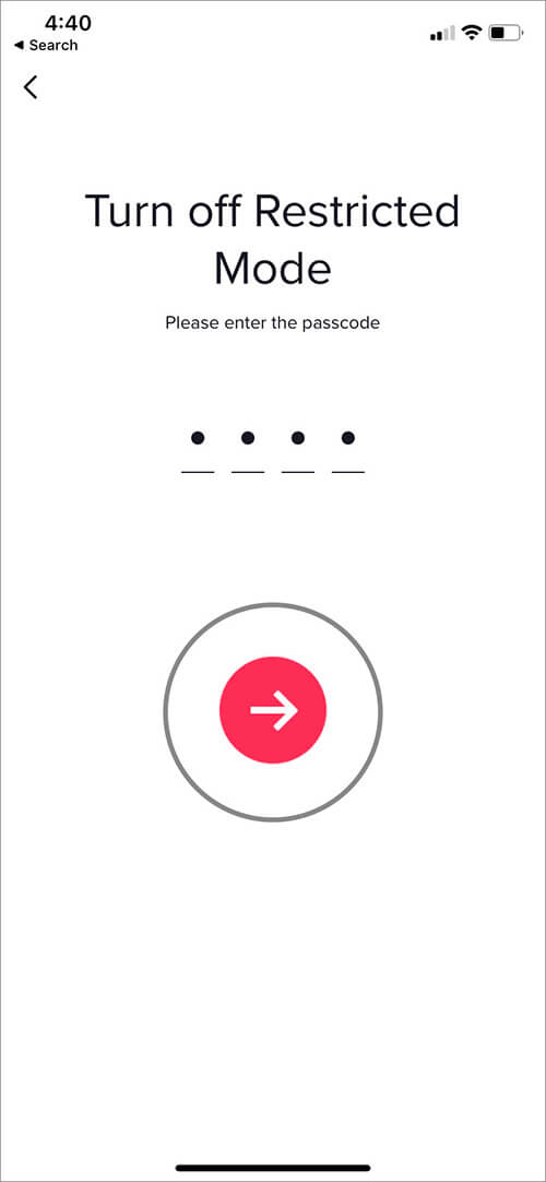 Enter Password and Tap Arrow to Disable Restricted Mode on iPhone