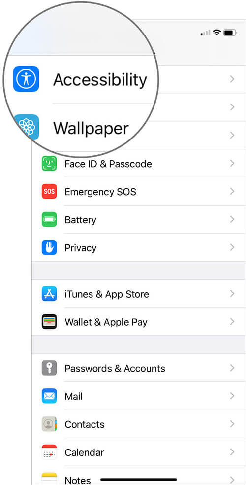 Tap on Accessibility in Settings App on iPhone