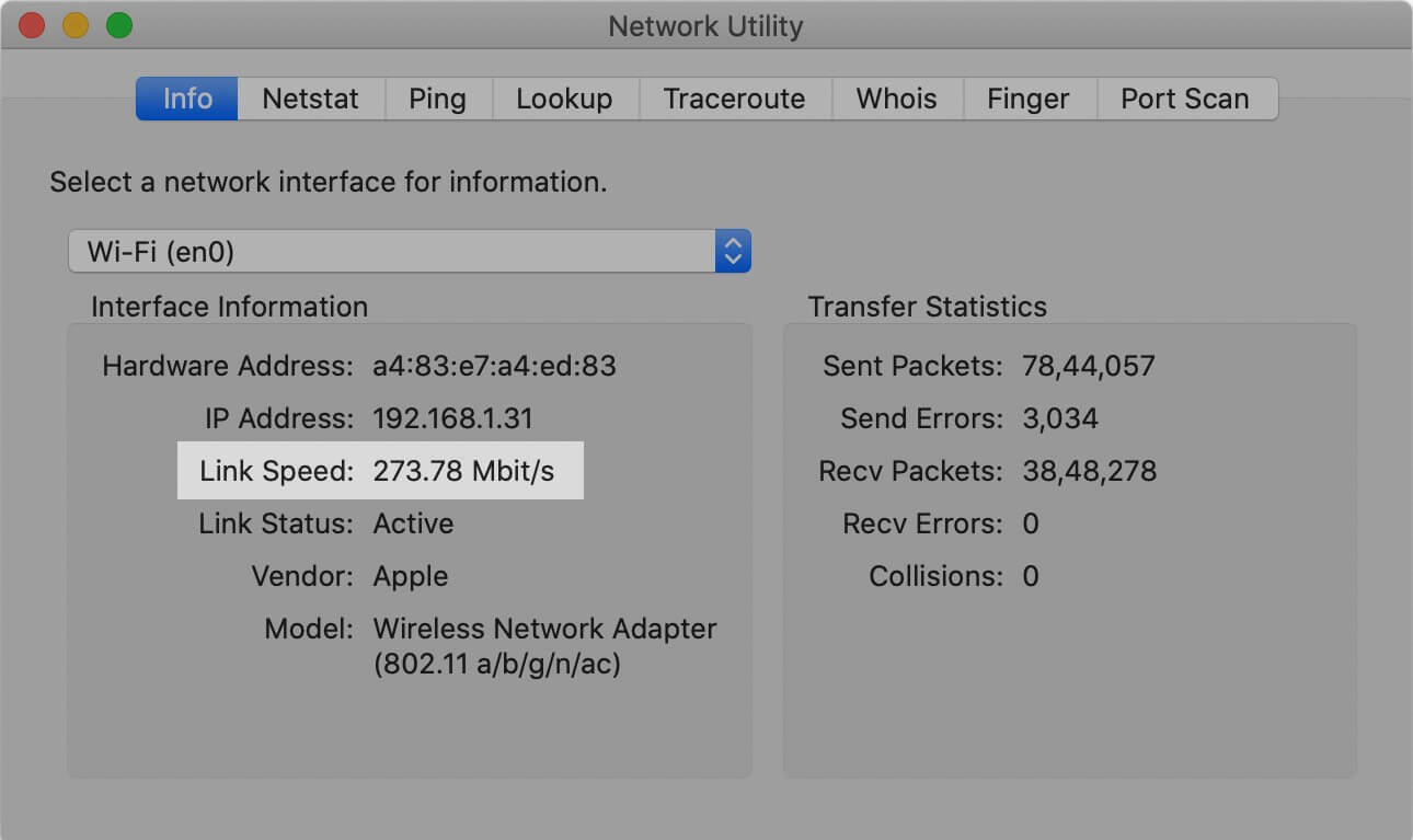 Get The Details of Link Speed on Mac