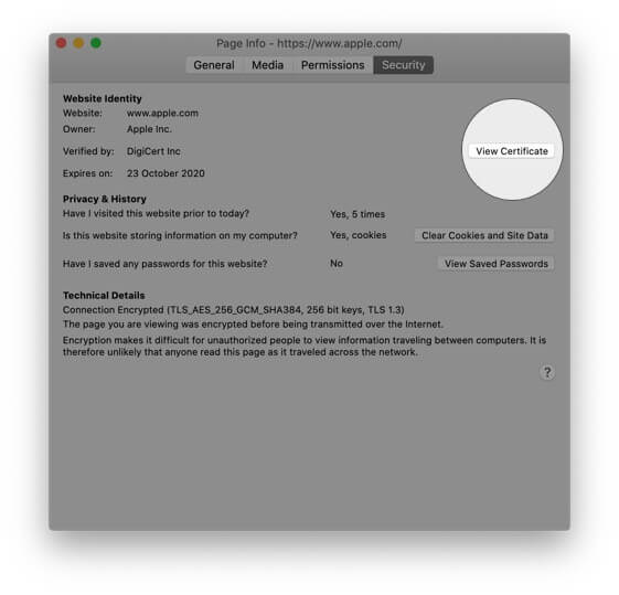 Get Website's Digital Certificate in Firefox on Mac