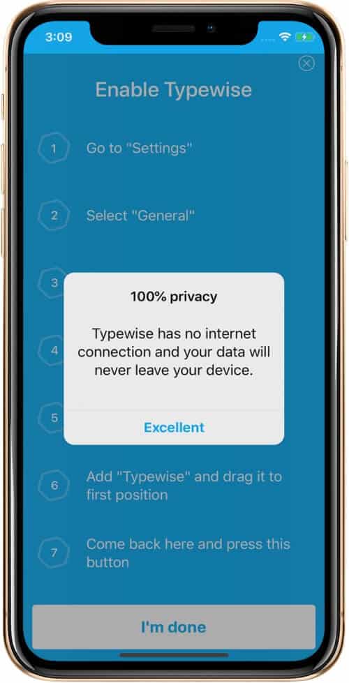 Tap on Excellent to Enable Typewise Keyboard on iPhone