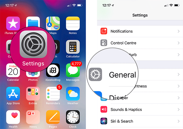 Tap on Settings then General on iPhone or iPad