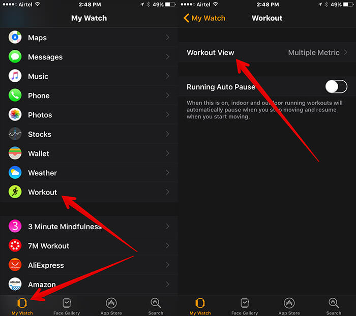 Tap on Workout then Workout View in Apple Watch App