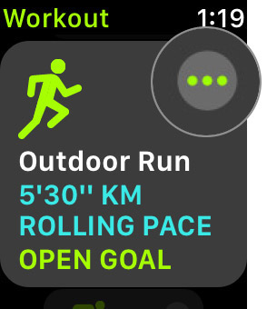 Tap on three dots next to Outdoor Run in Workout app on Apple Watch