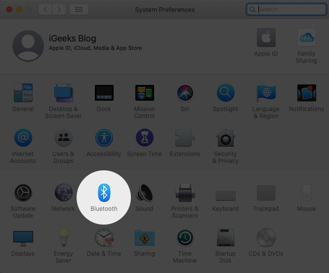 Click on Bluetooth in System Preferences on Mac