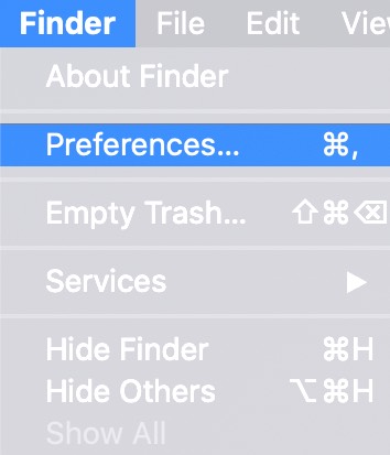 Click on Finder and Select Preferences on Mac