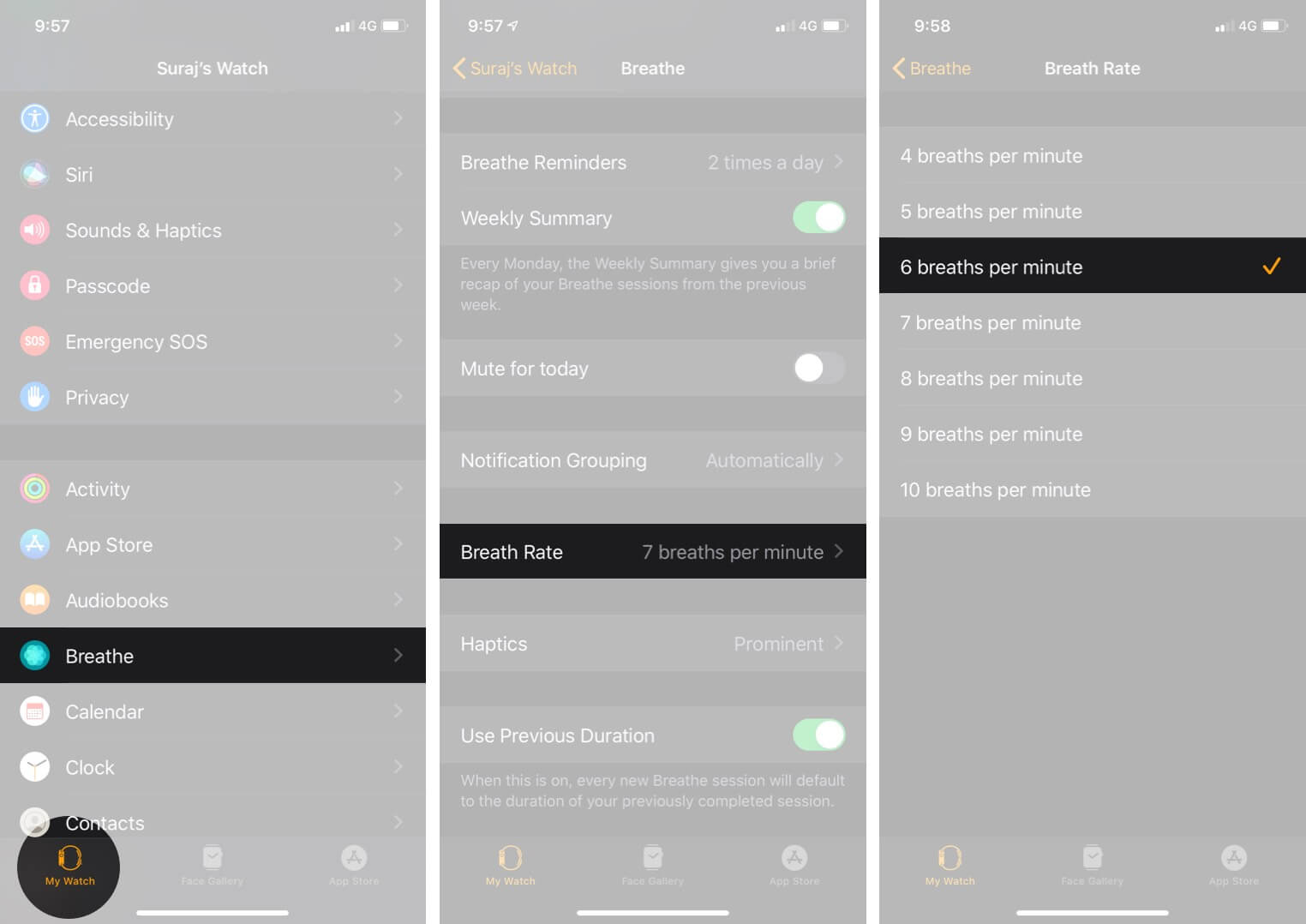 Change Breathing Rate on Apple Watch Using iOS Watch App