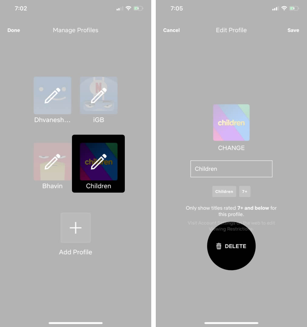Delete a Netflix Profile on iPhone