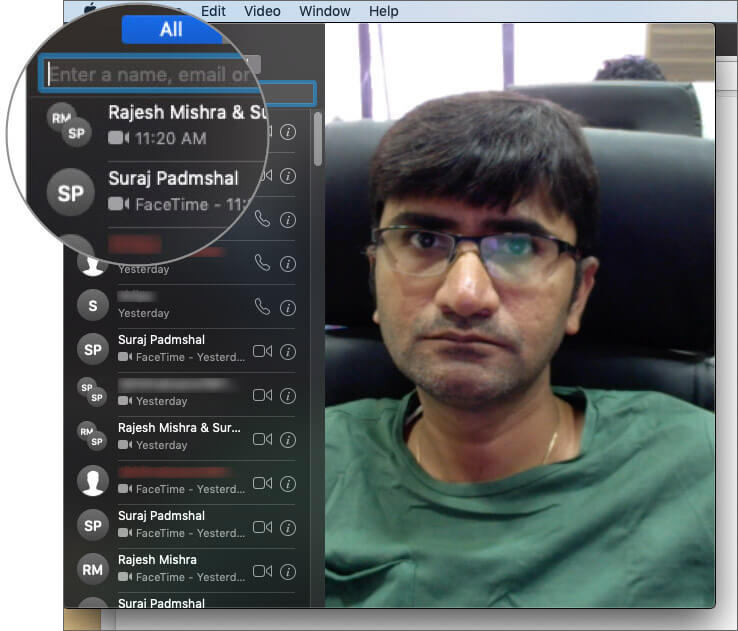 Enter phone numbers or emails of your friends in Mac FaceTime Call App