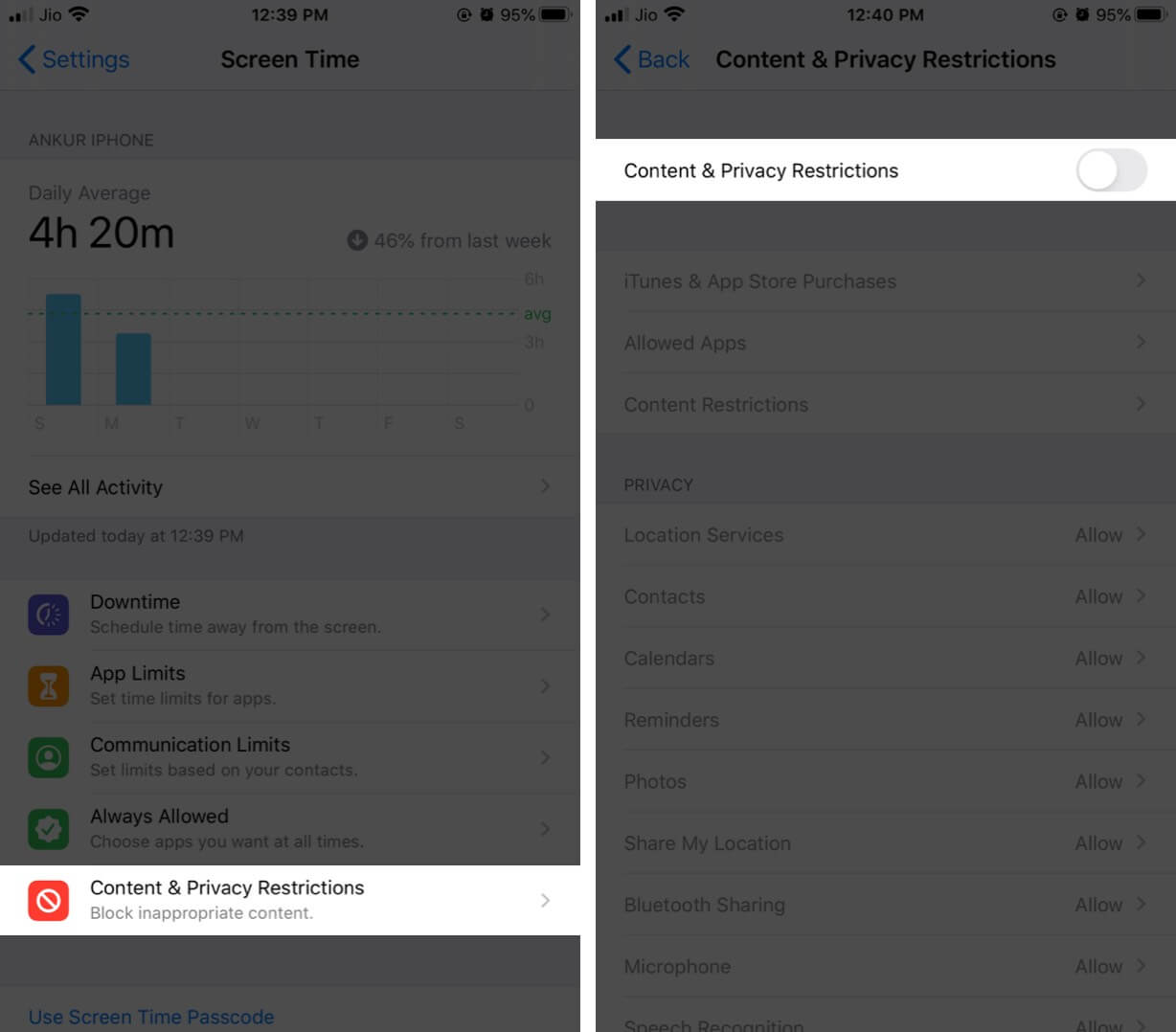 Turn Off Content & Privacy Restriction in Screen Time on iPhone