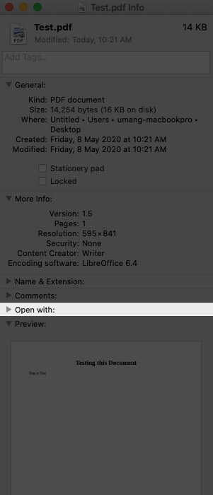 Click on Open With in Pop-up Window on Mac