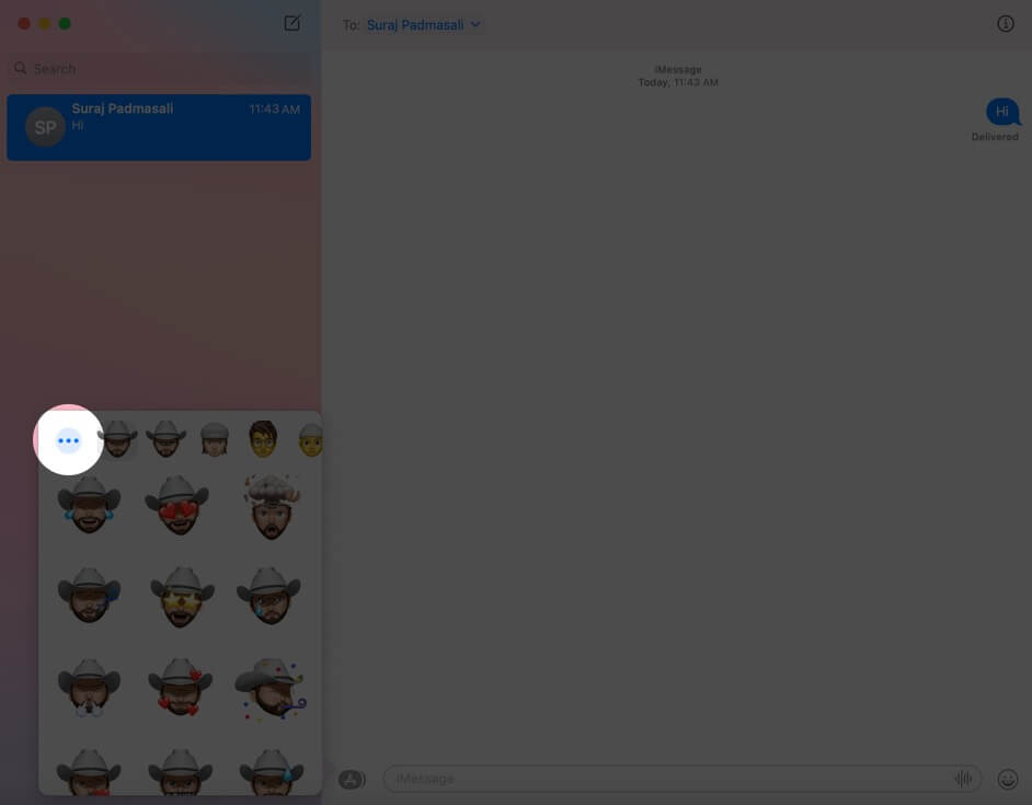 click on three dots in memoji stickers on mac