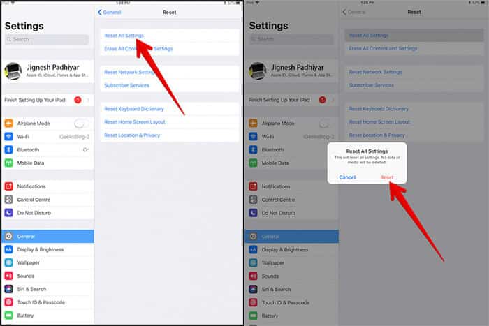 Reset All Settings on iPad in iOS 11