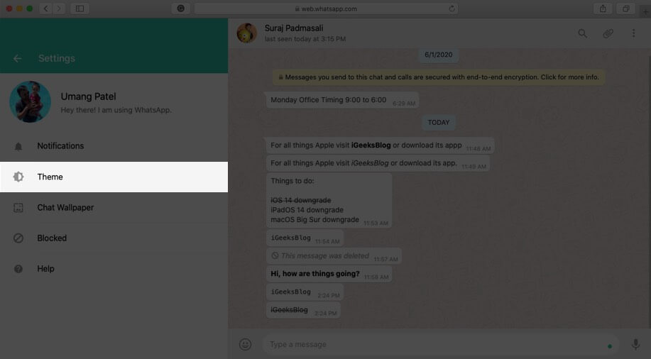 click on theme in settings on whatsapp web