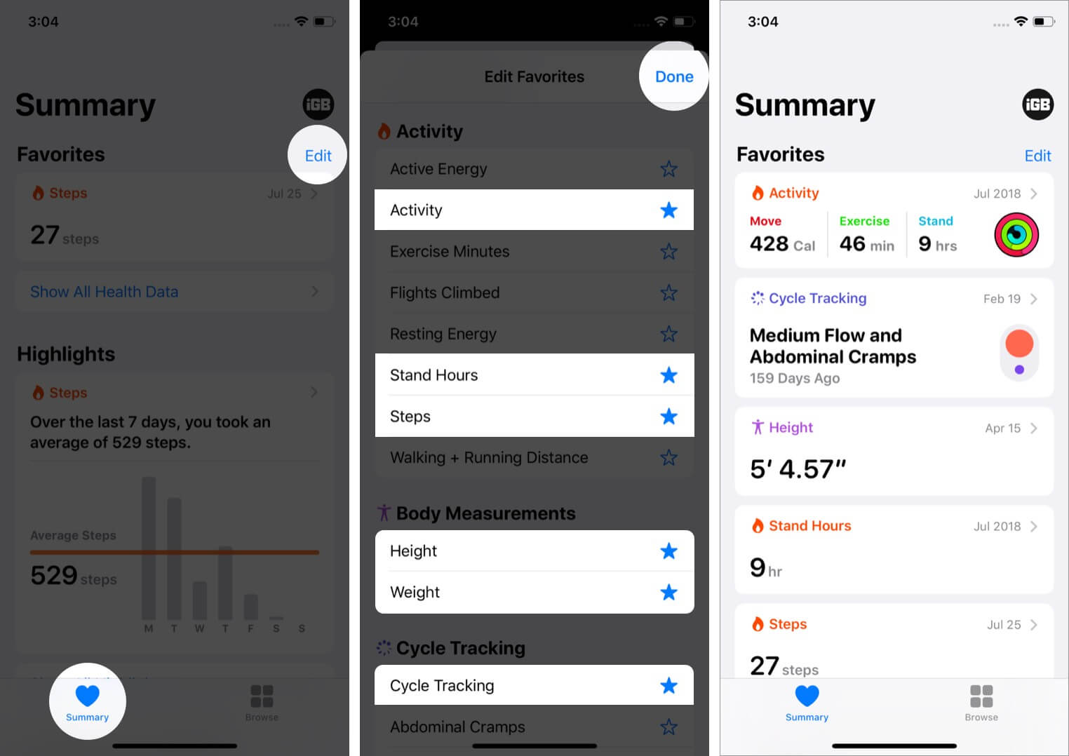 edit favorites to see relevant data at one place on iphone