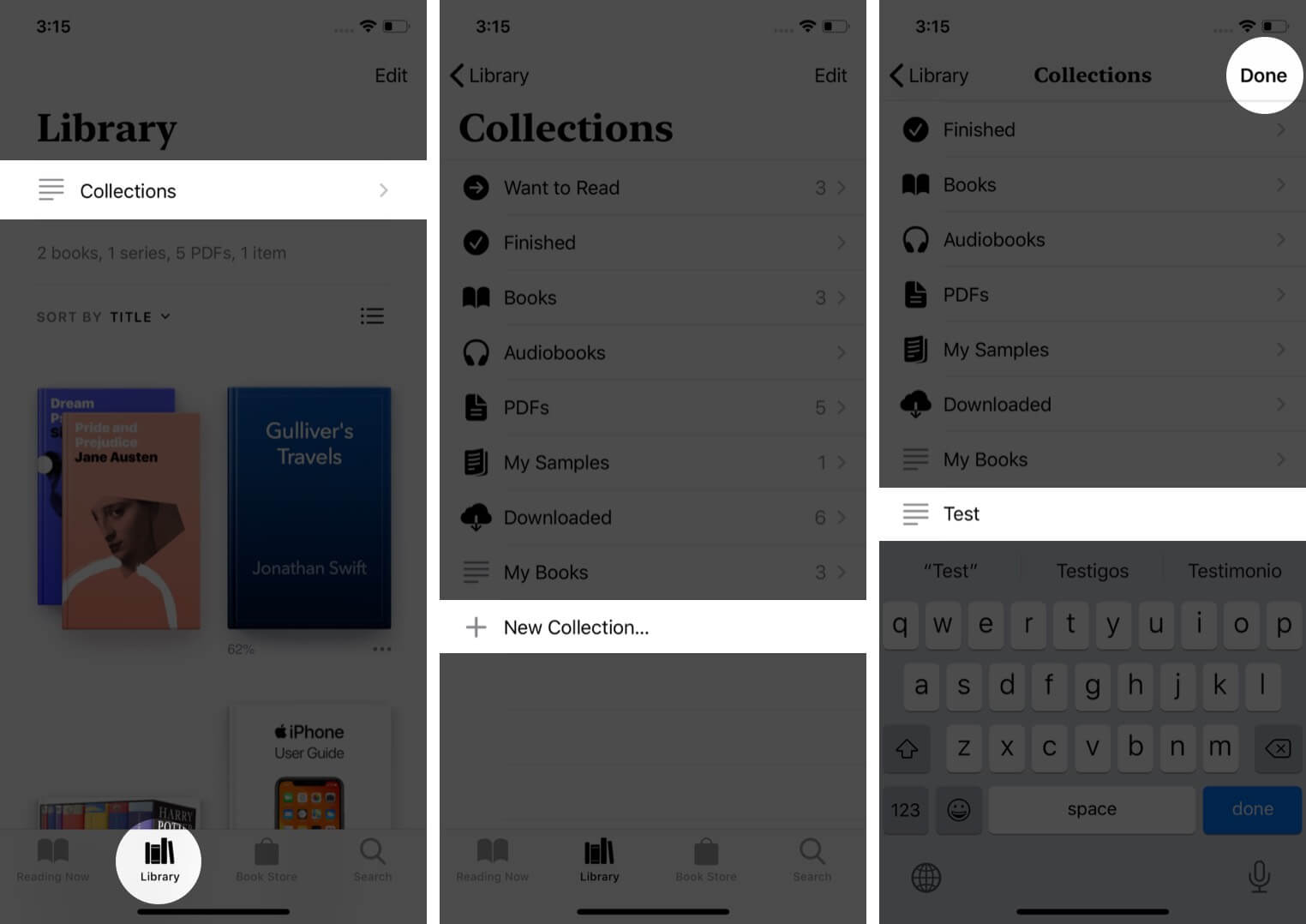 add new collection to books app on iphone
