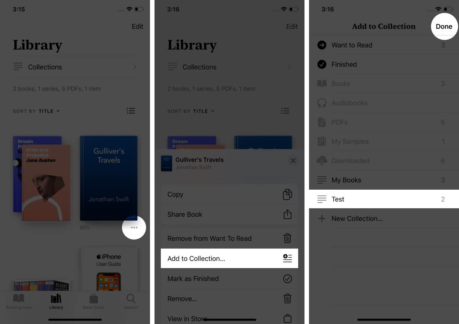 add single book to collection on iphone