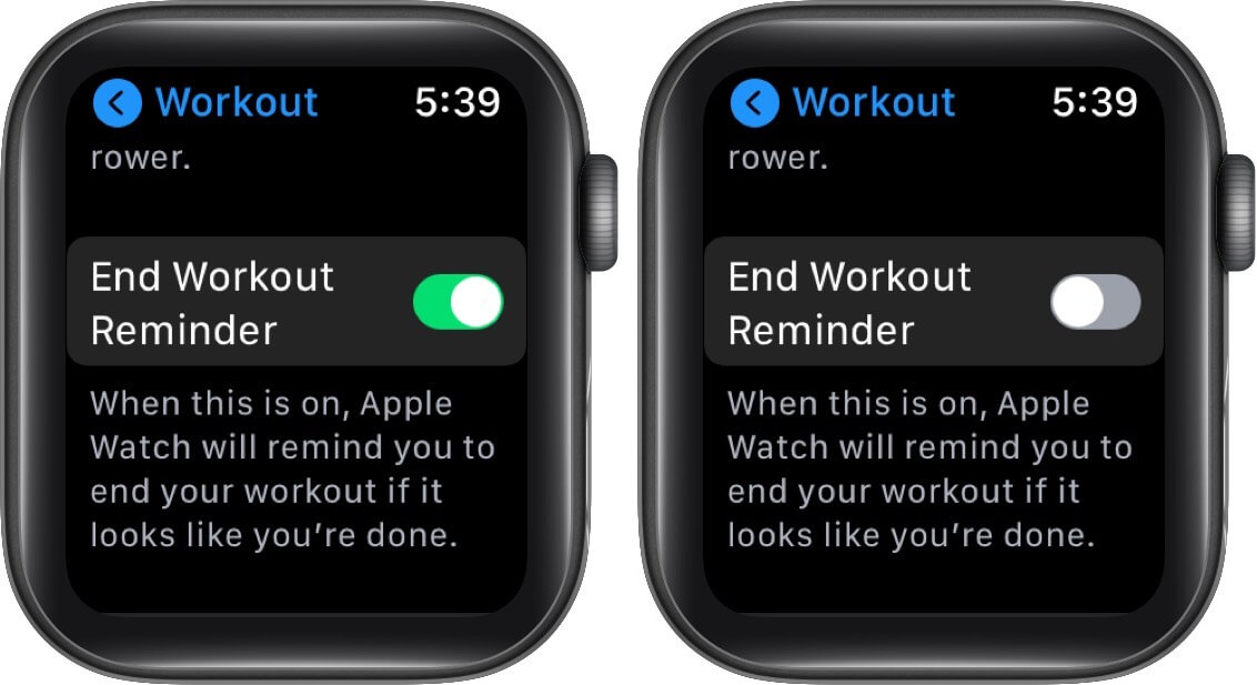disable end workout reminder in workout app on apple watch