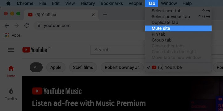 mute tab in chrome on mac
