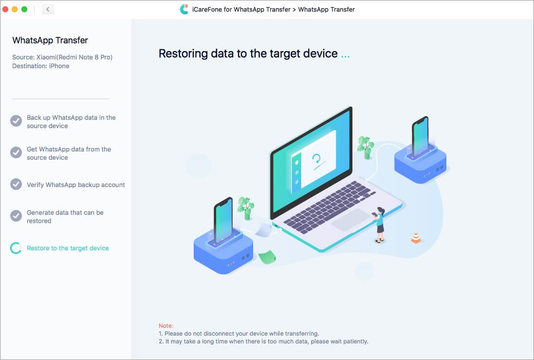 restoring data to targeted device on icarefone software