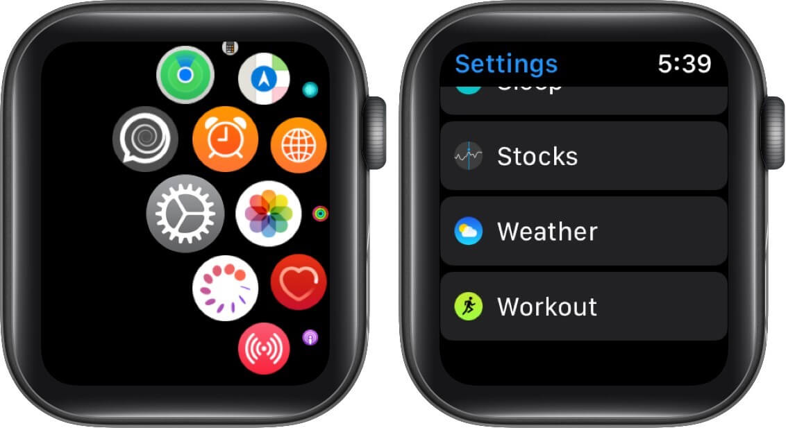 tap on settings and then tap on workout on apple watch
