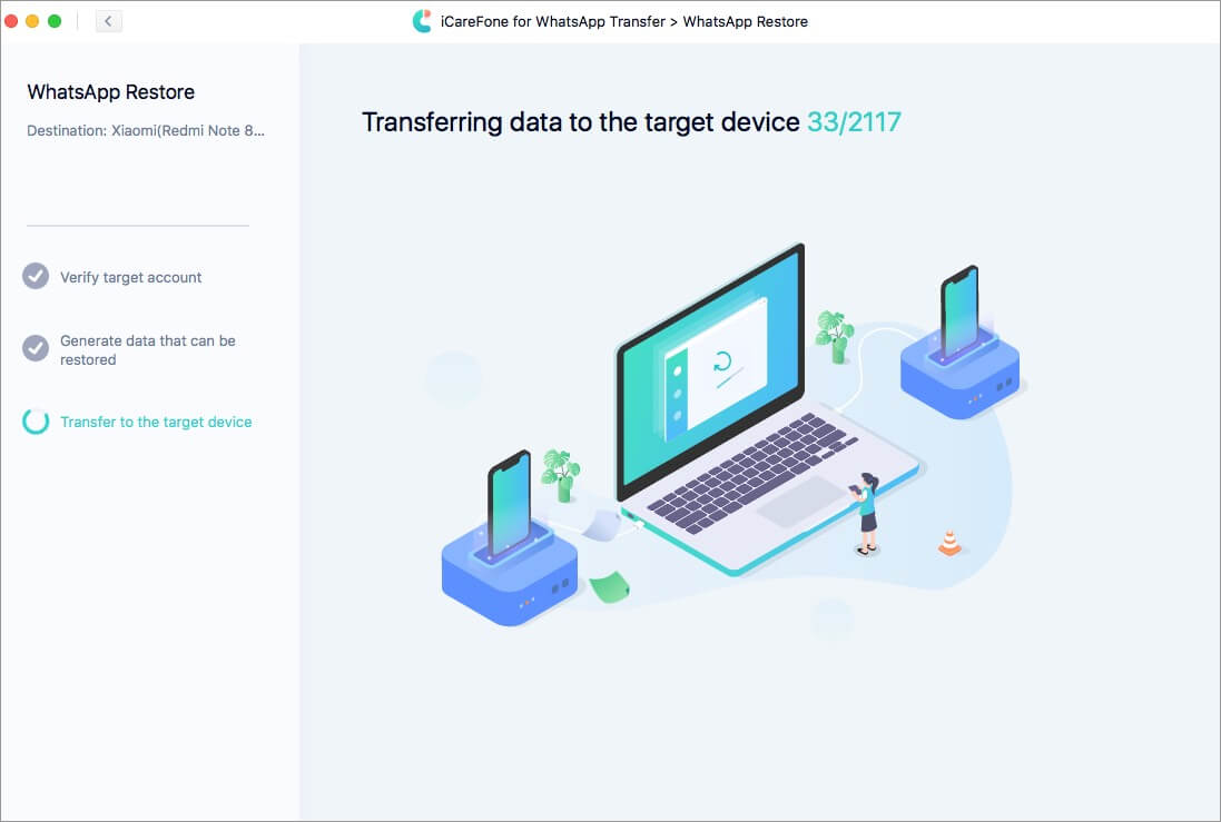 transferring whatsapp data to targeted device using icarefone