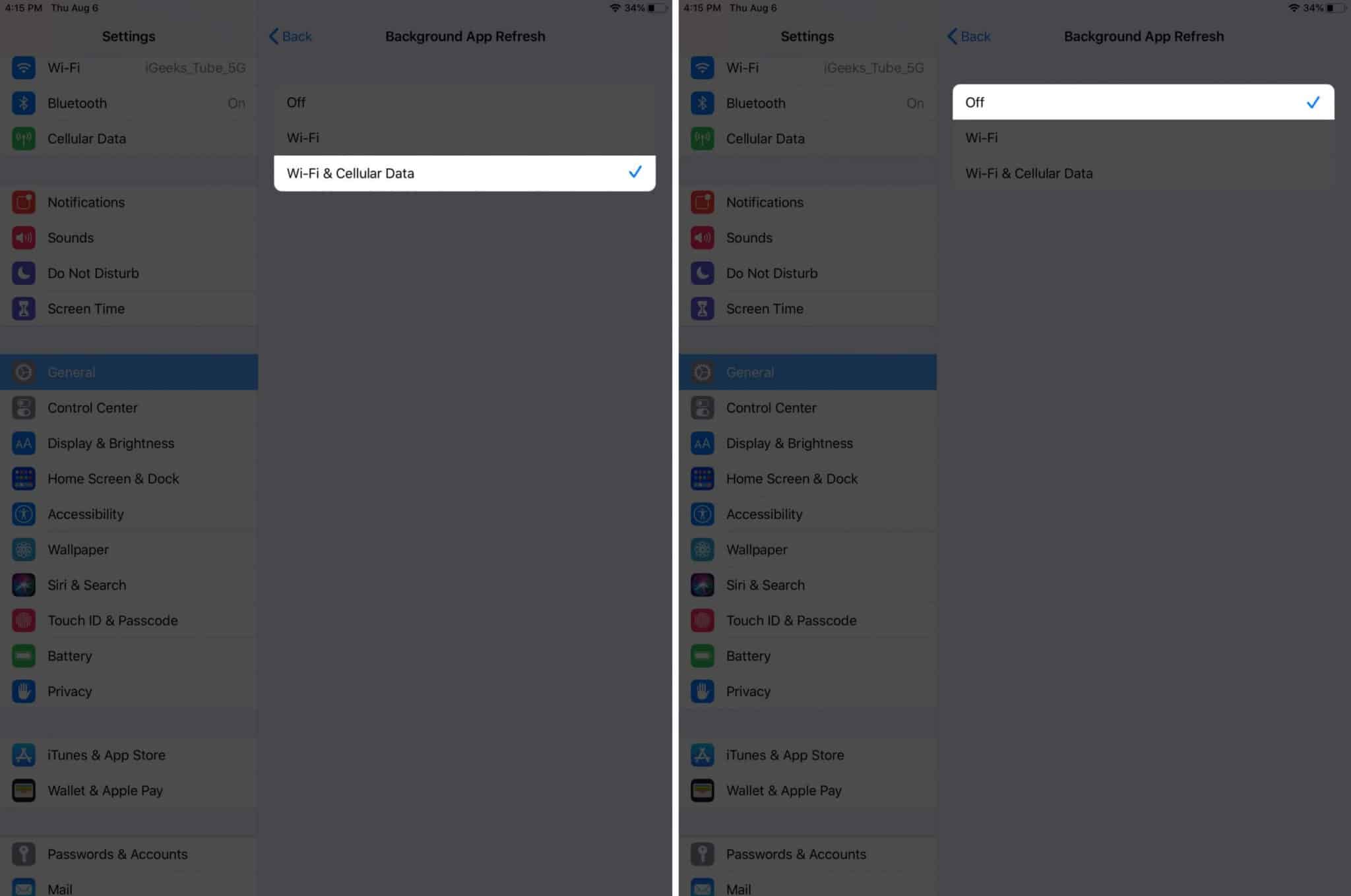 turn off background app refresh on ipad
