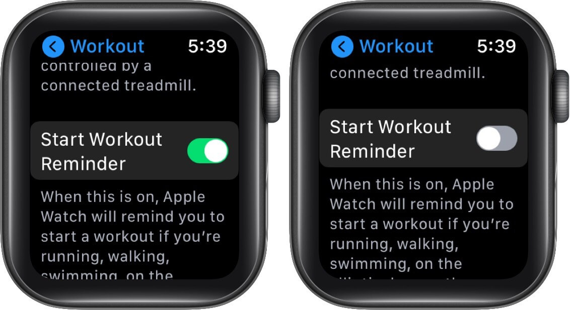 turn off start workout reminder on apple watch