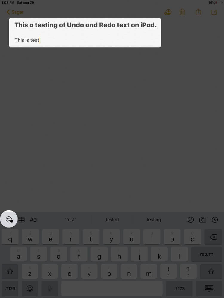 type text and tap on undo icon on ipad