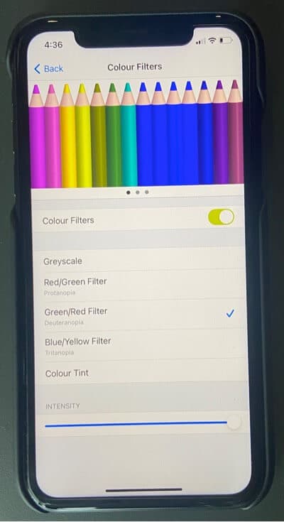 green/red color filter on iphone