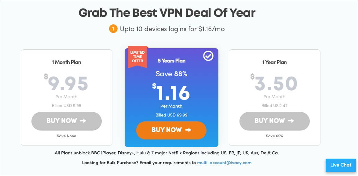 price list of ivacy vpn