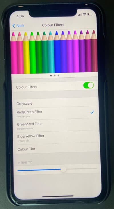 red/green color filter on iphone