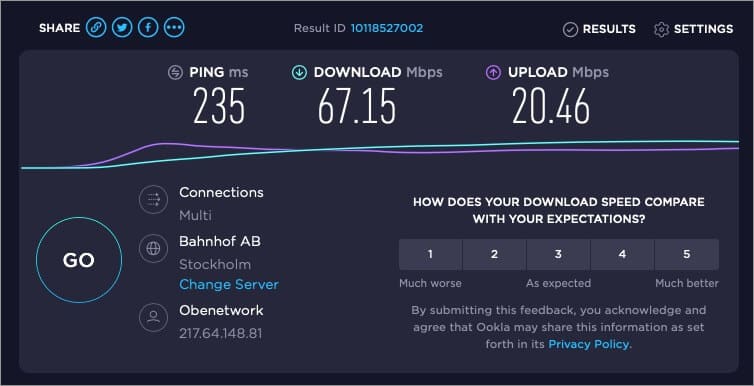 speed test of internet after enabling ivacy vpn