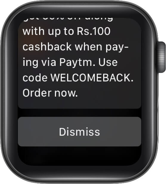 tap on dismiss to remove individual notification from apple watch and iphone