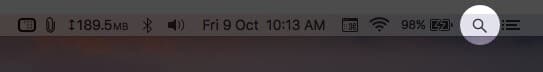 Click on Search Icon to Access Spotlight on Mac