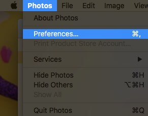 Select Photots from Menubar and Click on Preferences on Mac