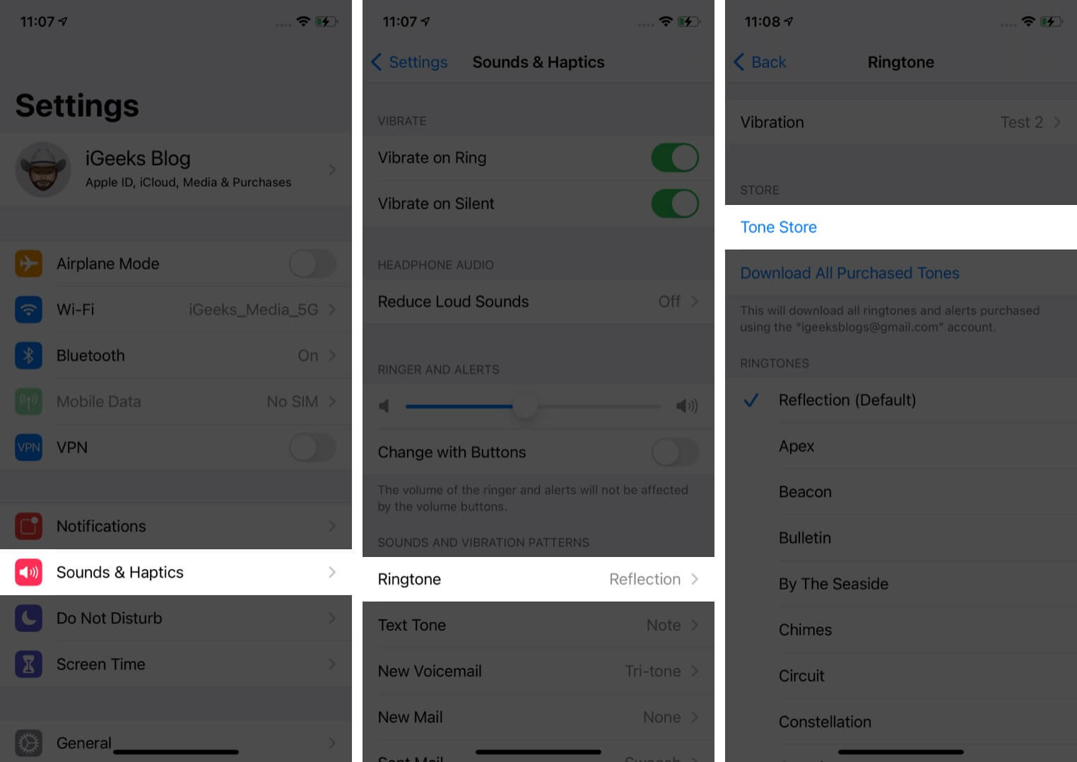 Tap on Sound & Haptics Select Ringtone and Then Tap on Tone Store in iPhone Settings