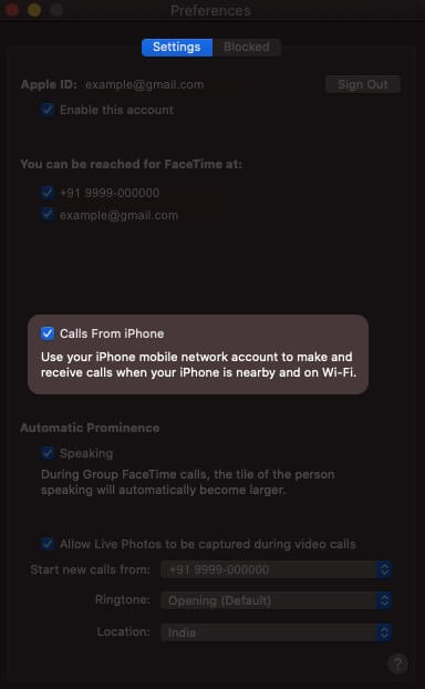 Allow Calls from iPhone on Mac