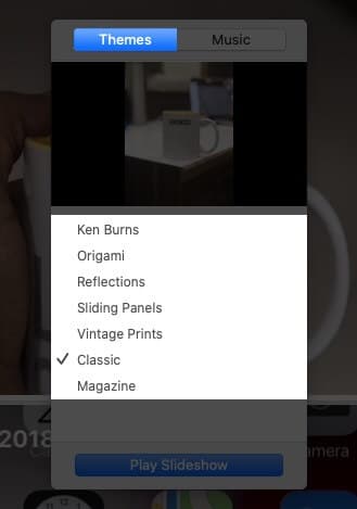 Choose Theme for Instant Slide Show in Photos App on Mac