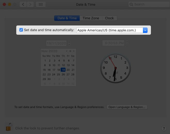 Enable Set Date and Time Automatically in System Preferences on Mac