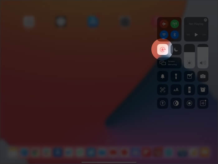 Open Control Center and Tap on Padlock icon on iPad