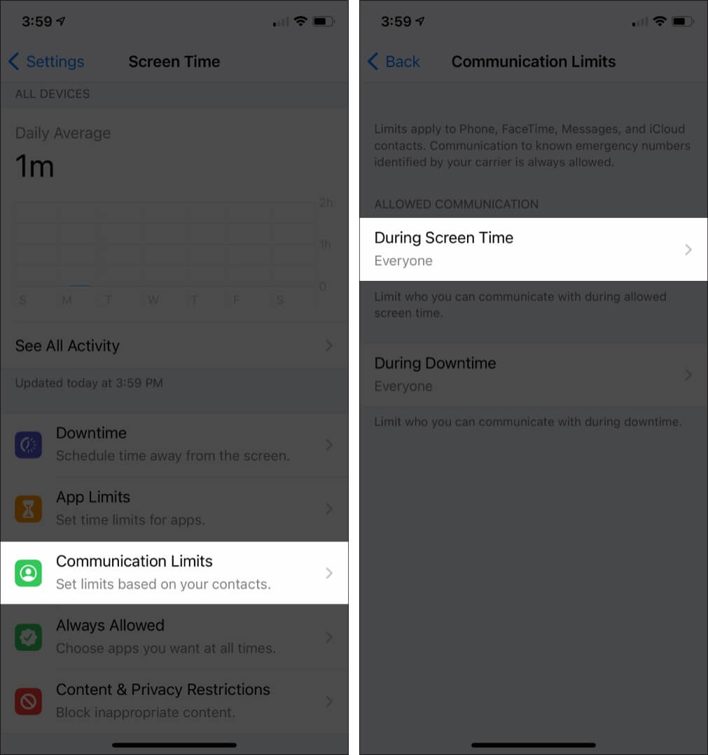 Tap Communication Limits and Tap During Screen Time