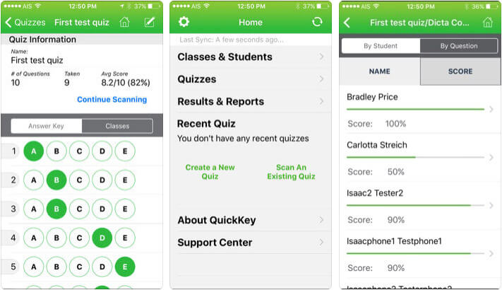 Quick Key Mobile Grading iPhone and iPad Assessments App Screenshot