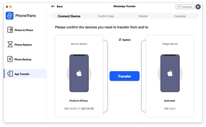 Tap on Transfer in PhoneTrans