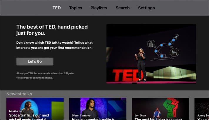 Ted Apple TV Learning App Screenshot