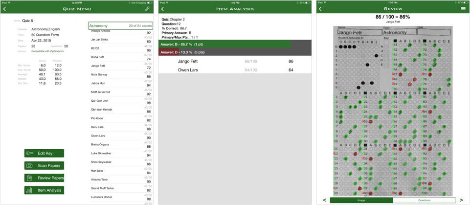 ZipGrade iPhone and iPad Assessments App Screenshot